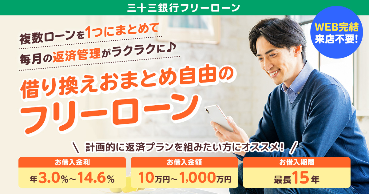 おまとめ専用 三十三銀行｜借り換え・おまとめ自由のフリーローン